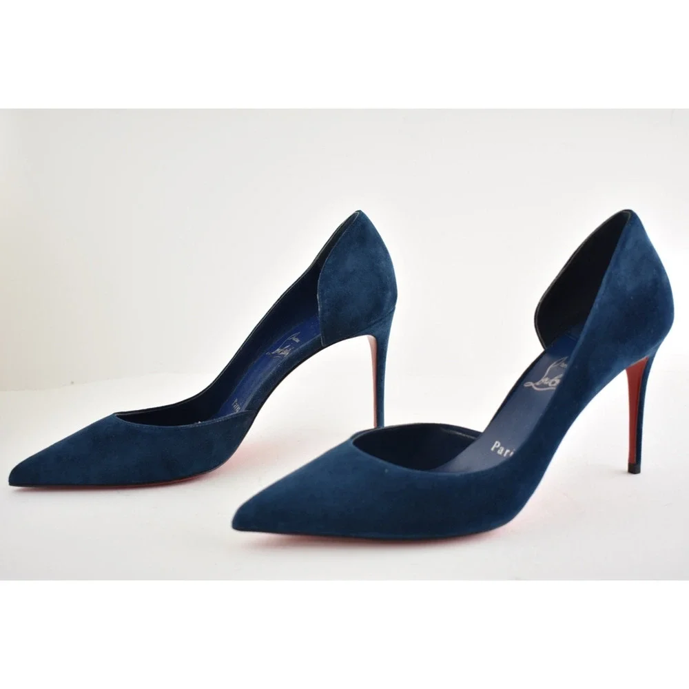 Christian Louboutin Iriza 85 Last Night Navy Blue Suede D'orsay Heel Pump 39.5